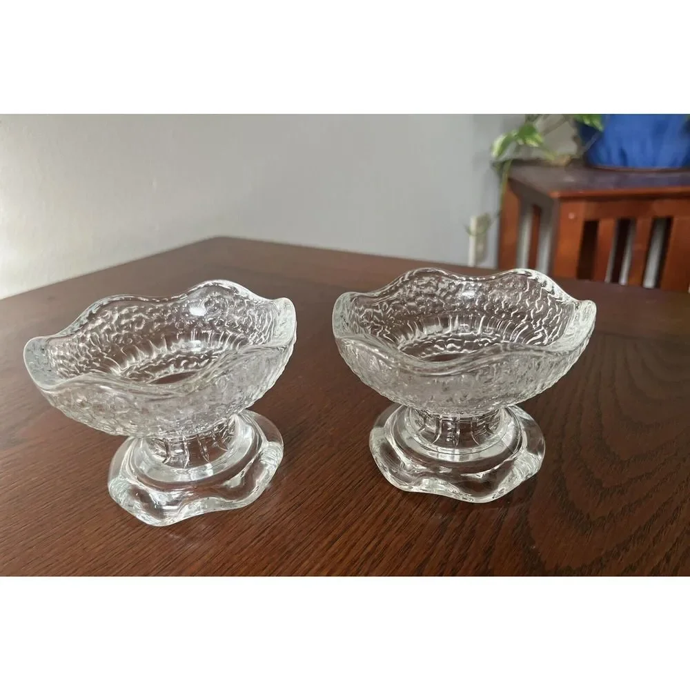 2 Vtg Anchor Hocking Reversible Pebble Glass Pedestal Candle Holder Mid-Century